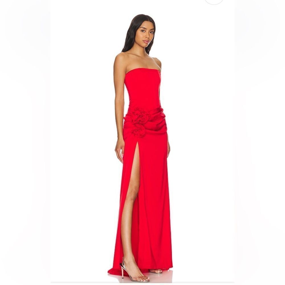 NBD Jake Gown red bustier corset strapless maxi rosette prom event Revolve XS - Picture 3 of 15